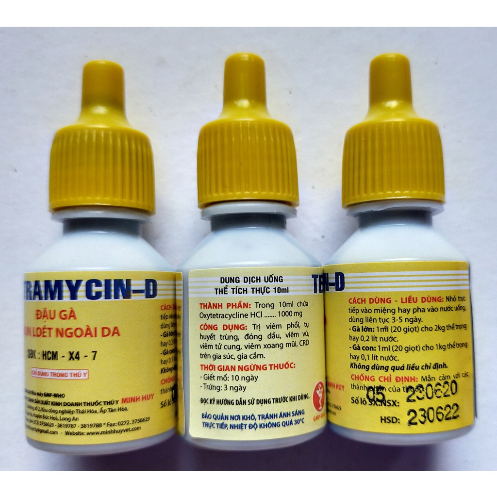 5 lọ sản phẩm trị bệnh đậu gà, đậu chim TETRAMYCIN 10 ml (dùng cho gà đá và chim cảnh)