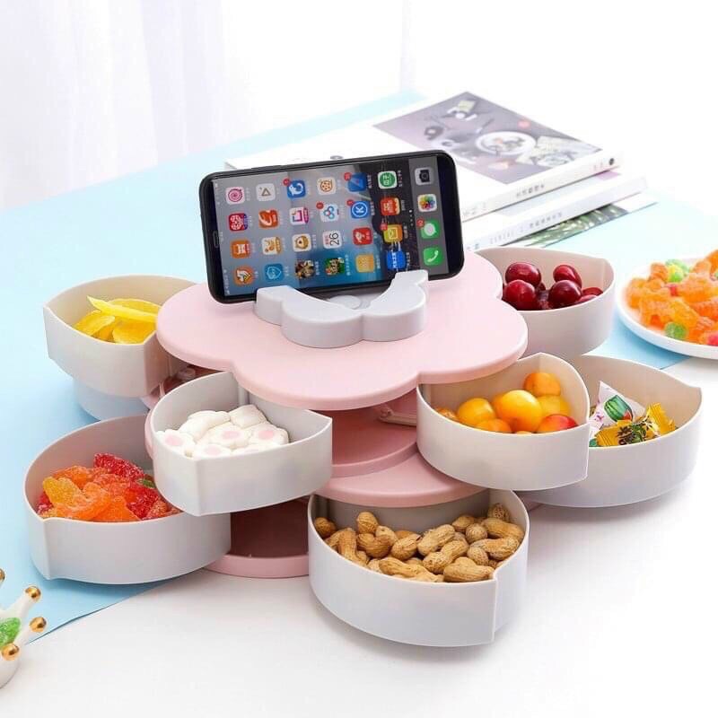 Khay đựng mứt xoay 2 tầng 5 cánh
