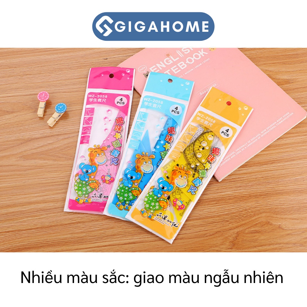 Bộ 4 Thước Kẻ Học Sinh GIGAHOME Đo Góc, Đo Độ Hình Hươu Cao Cổ Đáng Yêu 9110