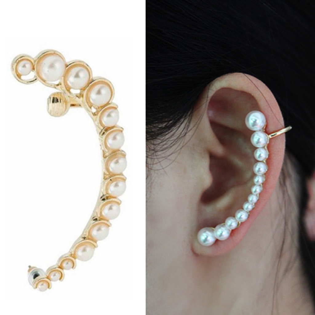 Khuyên tai liền vành đính ngọc trai thời trang cho nữ