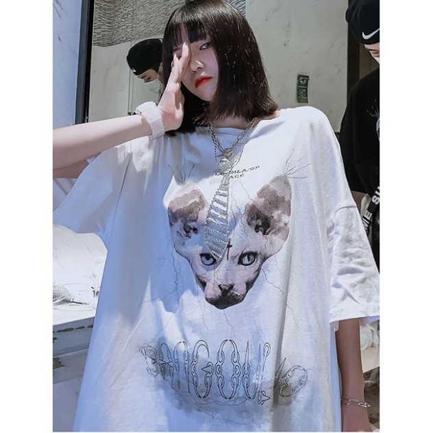 ÁO THUN, ÁO PHÔNG TAY LỠ UNISEX FORM RỘNG OVERSIZE ANIME MÈO M603 MZSHOP