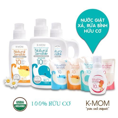 Nước xả vải sơ sinh hữu cơ Kmom Hàn Quốc dạng can 1700ml túi 1300ml