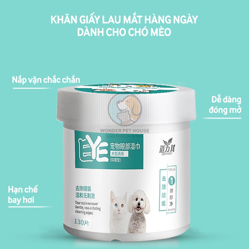 *Hoả Tốc* Bông lau vết ố măt và tai - Khăn ướt lau mắt ố bẩn cho chó mèo từ cây Lô Hội - hộp 200 miếng và hộp 130 miếng