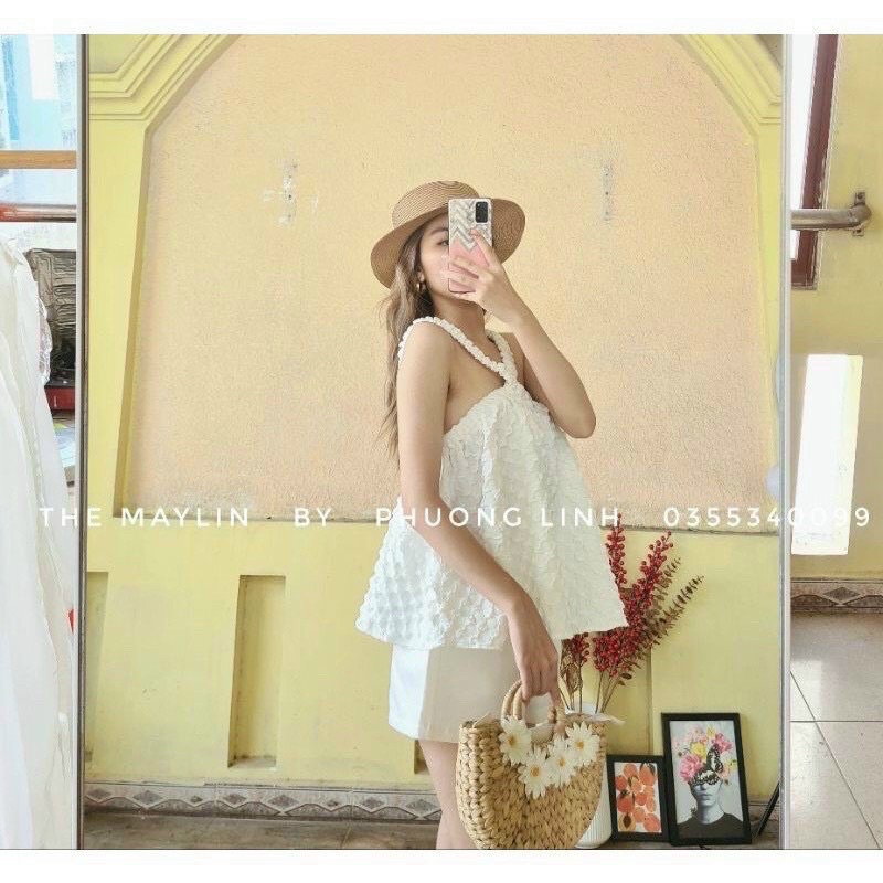sét áo 2 dây sốp phồng dáng baby doll,kèm quần short siêu dễ thương