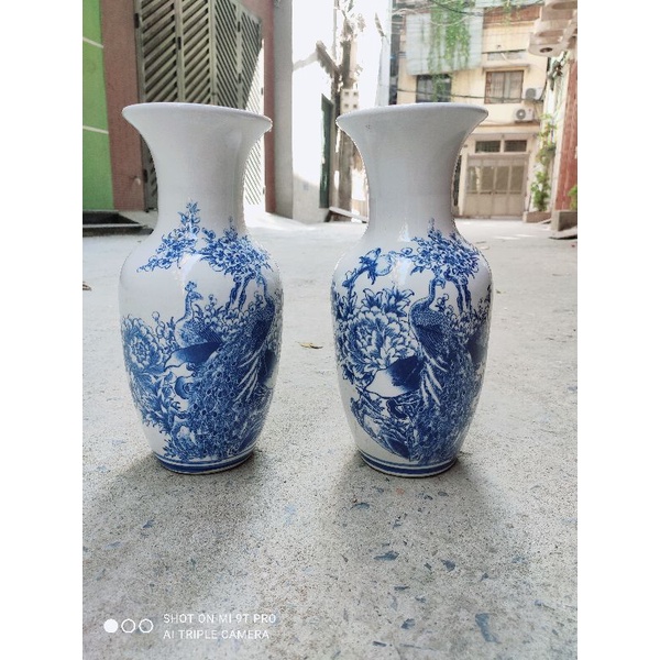 Lọ Lộc Bình Chim Đào Xanh Lam - Bình Hoa Vẽ Tay Gốm Sứ Bát Tràng - Trang Trí Decor - Nhà Cửa