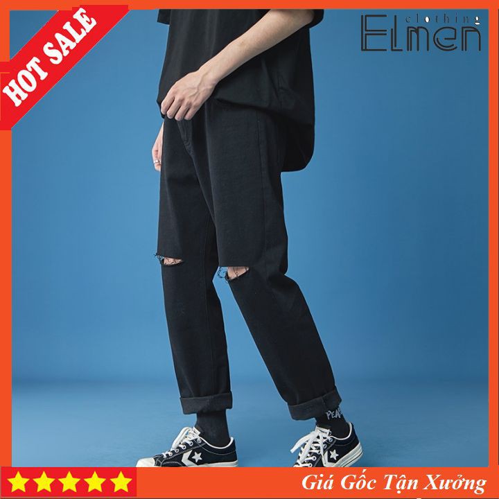 Quần Jean Baggy Ống Rộng Rách Gối Màu Đen Nam, Nữ, Không Phai Màu - Ảnh Thật Shop Chụp