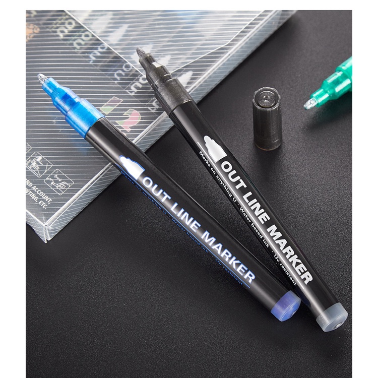 Outline Pen Highlight Marker - Bộ 12 cái Bút nhũ có nét viền chữ sẵn outline marker nổi bật bút kim tuyến ghi nét viền