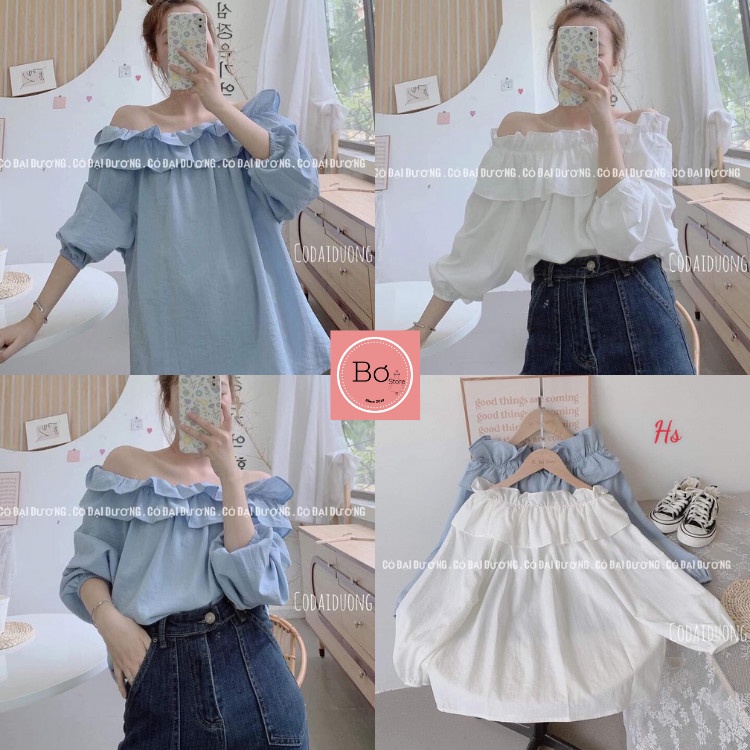 [Có Video Và Ảnh Thật] Áo Trễ Vai Bèo Tầng Chun Tay Chất Đũi Mềm  Bơ Store