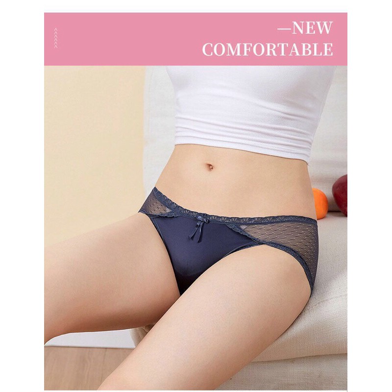 HOT- Quần lót lụa kháng khuẩn ren mông quyến rũ Ms233
