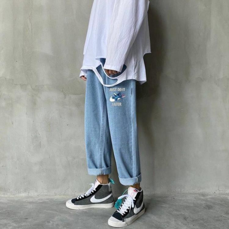 Quần bò ống rộng nam nữ cạp chun in hình phong cách HIPHOP STREETWEAR có bigsize dễ mặc dễ phối đồ  ཾ ་