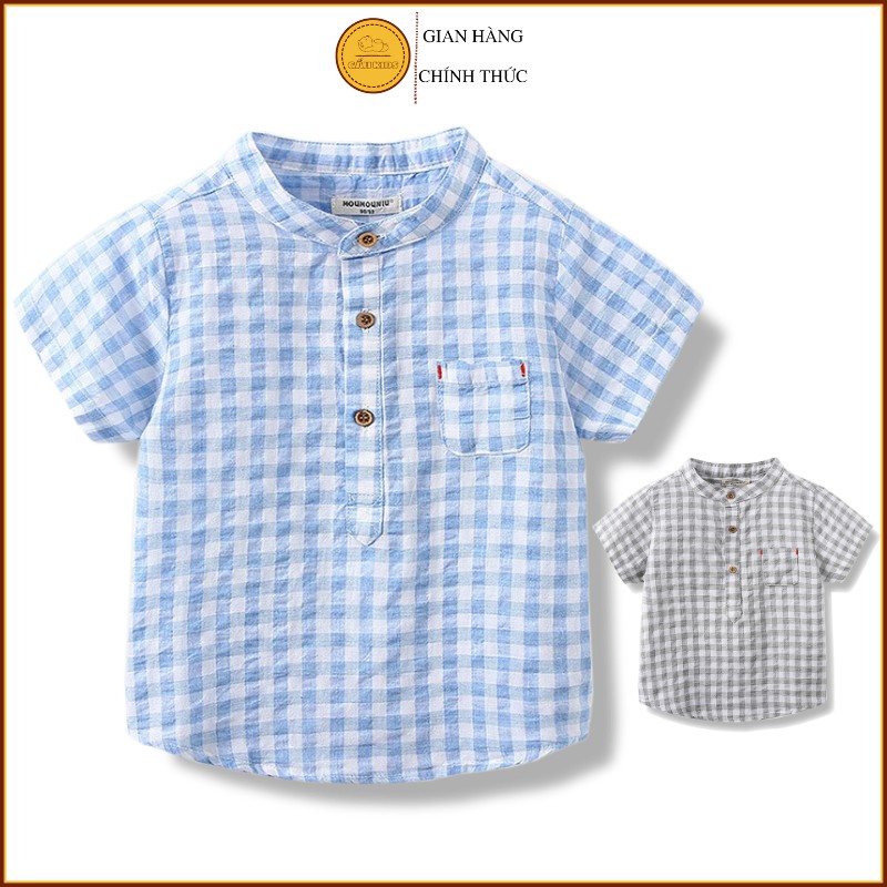 Áo sơ mi cổ tàu bé trai MOUMOUNIU kids chất thô đũi mềm mỏng mát thấm hút mồ hôi tốt