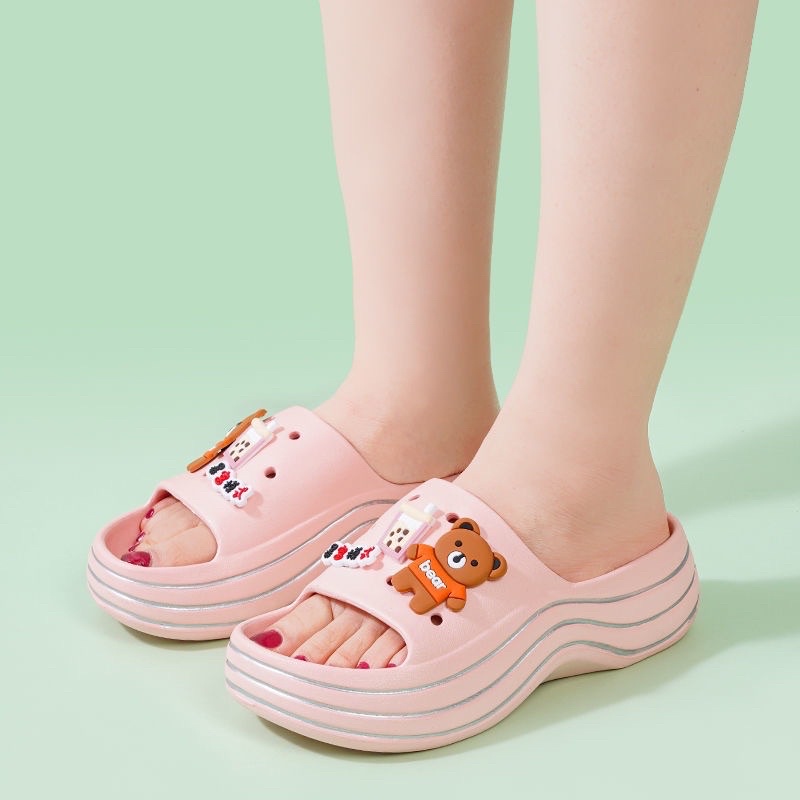 Dép bánh mì nữ đế độn 6cm tặng kèm 6 sticker gấu trà sữa cute giúp nàng tăng chiều cao - DL161