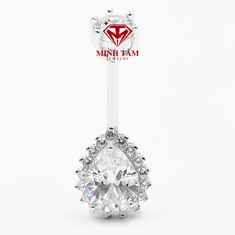 Khuyên rốn bạc 925 cao cấp, Khuyên rốn hình giọt nước nạm đá hàng nhập khẩu-Minh Tâm Jewelry