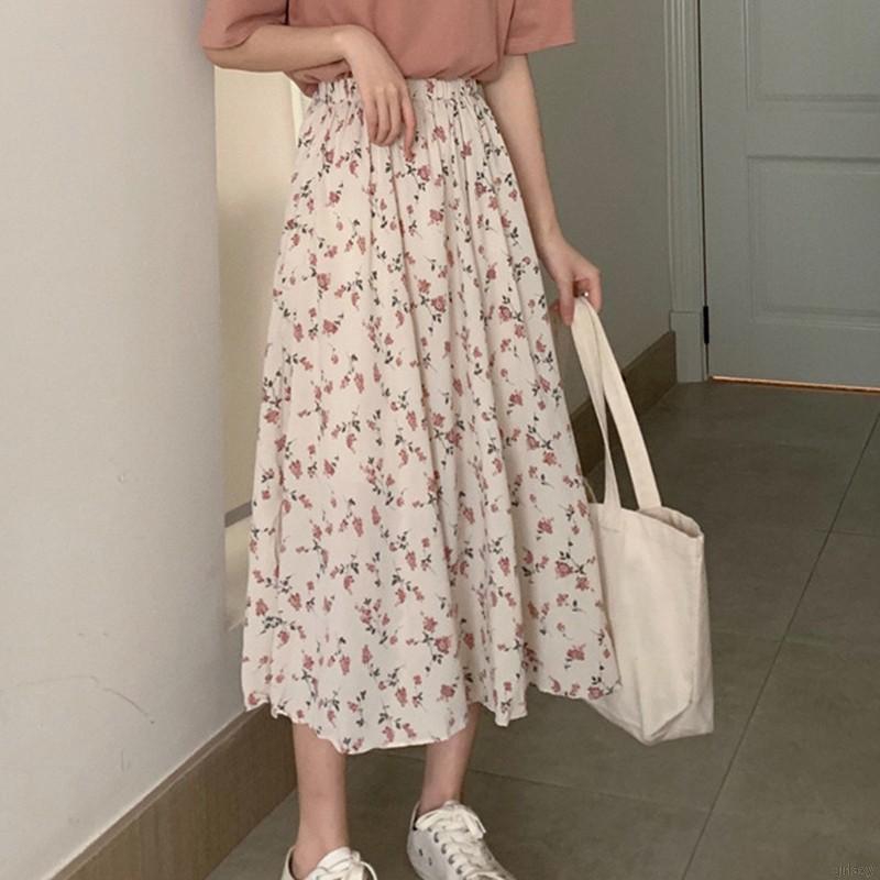 Chân Váy Dài Lưng Cao In Hoa Kiểu Retro Hàn Quốc Xinh Xắn Dành Cho Nữ