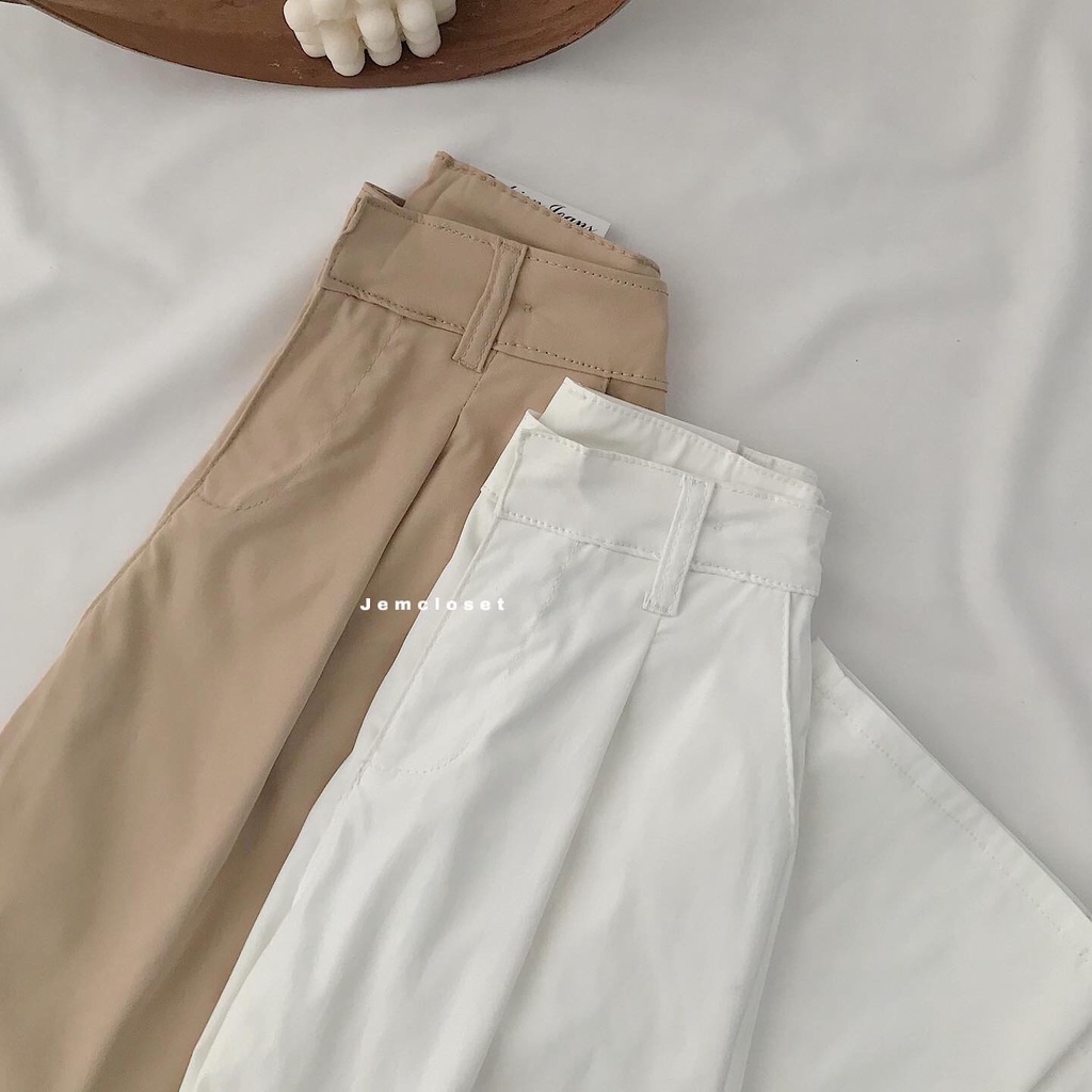Quần Kaki Nữ Ống Rộng JEMCLOSET Màu Trắng Be Dáng Suông Thiết Kế Basic Lên Form Siêu Hack Dáng LYEN  2730
