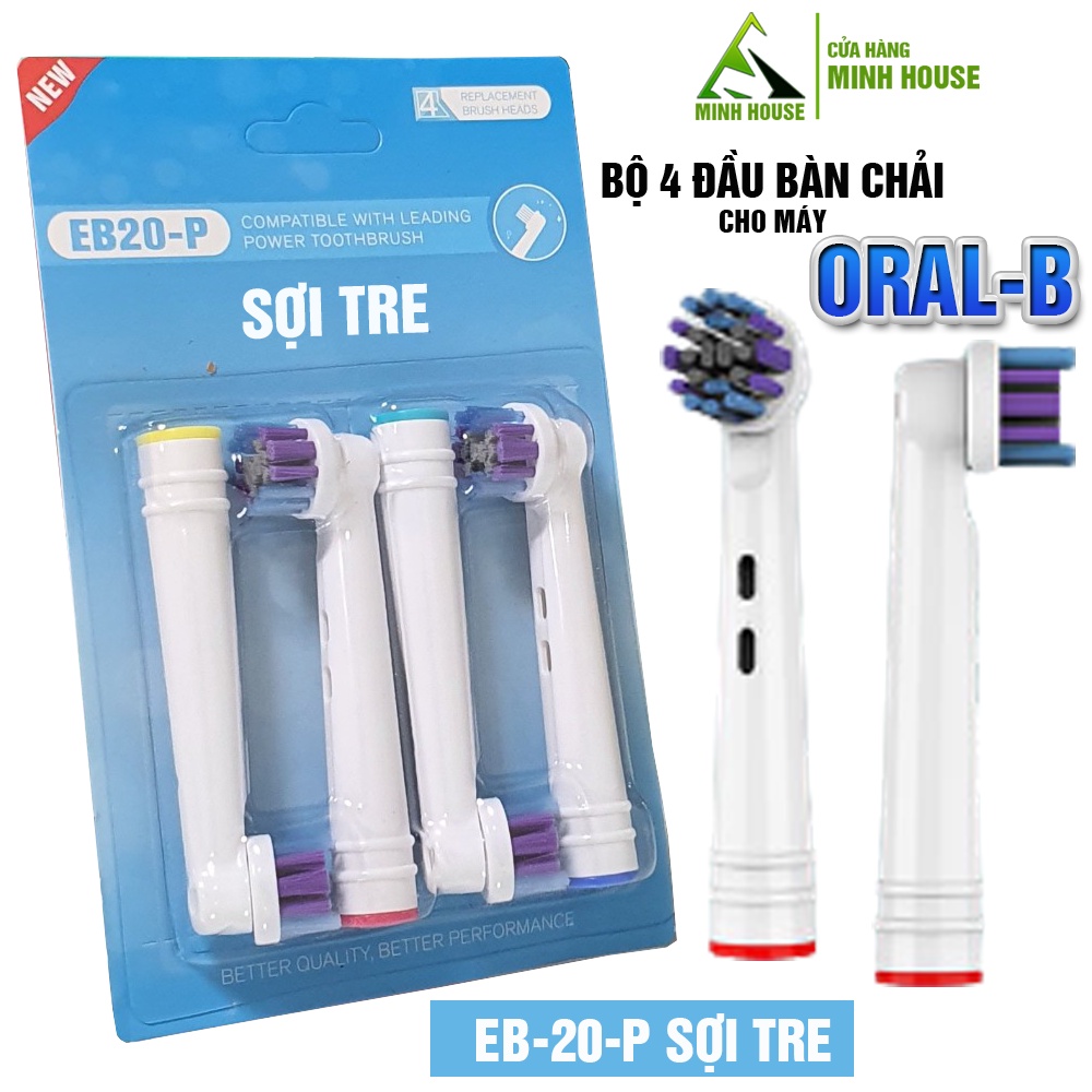 Cho máy Oral B, Set 4 đầu bàn chải than sợi tre kháng khuẩn EB18-P, EB20-P, EB25-P Minh House