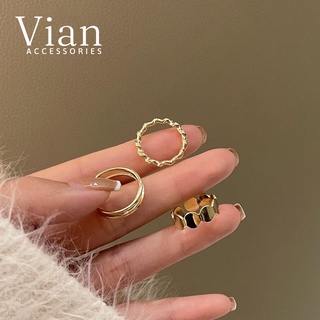 Set nhẫn nữ basic 3 chiếc kiểu dáng vintage mạ vàng vian accessories bn20 della thiết kế cá tính có thể điều chỉnh