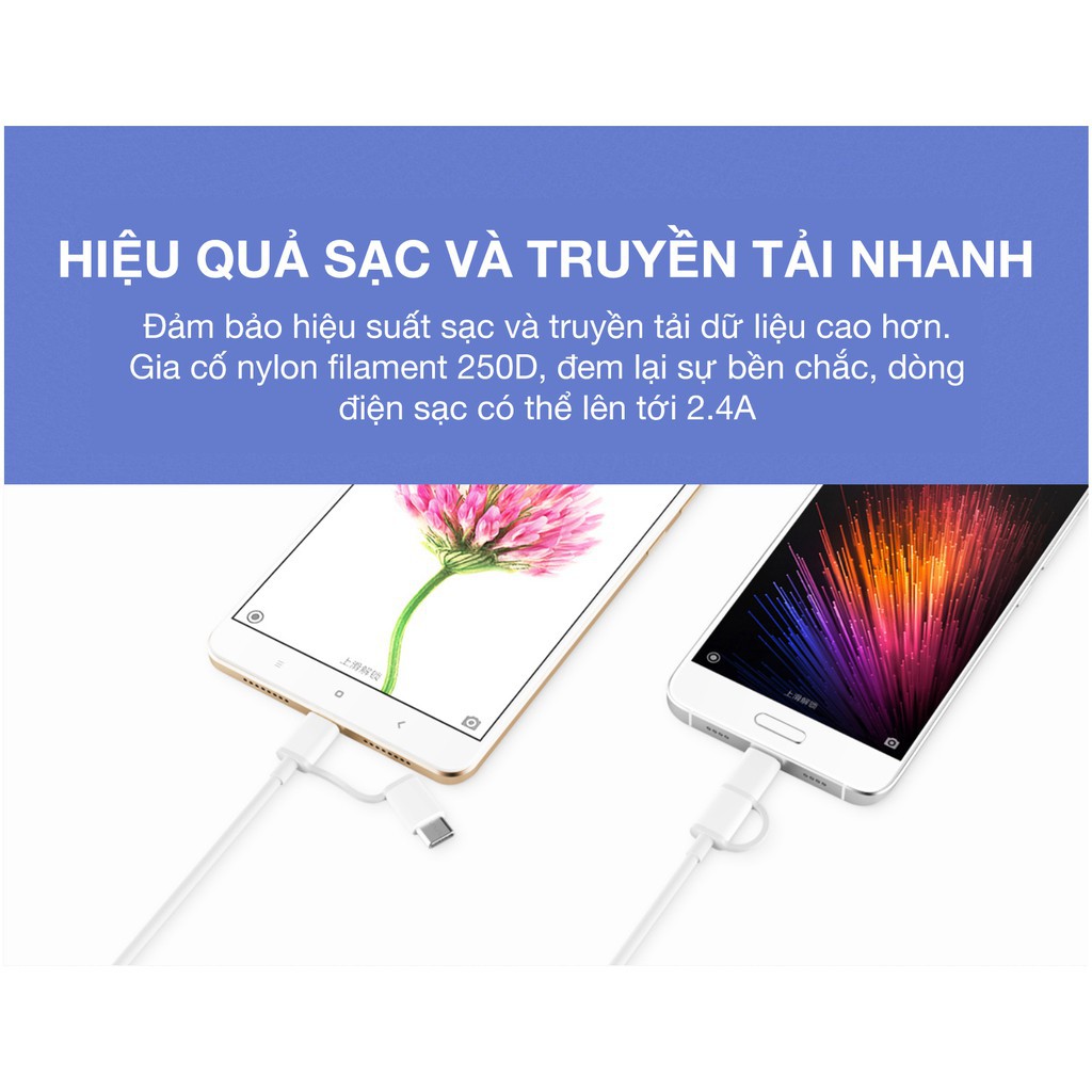 Dây Cáp Sạc Đa Năng 2 Trong 1 USB Type-C / Micro USB Xiaomi (0.3m) | BH 7 ngày