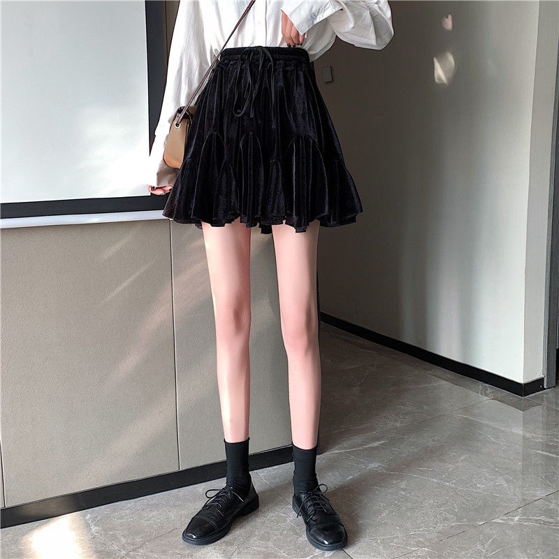 Jiashucheng Chân Váy Chữ A Xếp Ly Màu Vàng Đồng Dày Dặn Dáng Ôm Lưng Cao Dễ Phối Đồ Thời Trang Thu Đông Cho Nữ