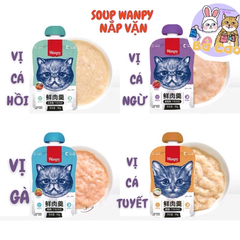 COMBO 10 gói 165k. Súp Thưởng Wanpy có nắp vặn 90g cho Mèo siêu thơm. Thức ăn cho mèo mọi lứa tuổi