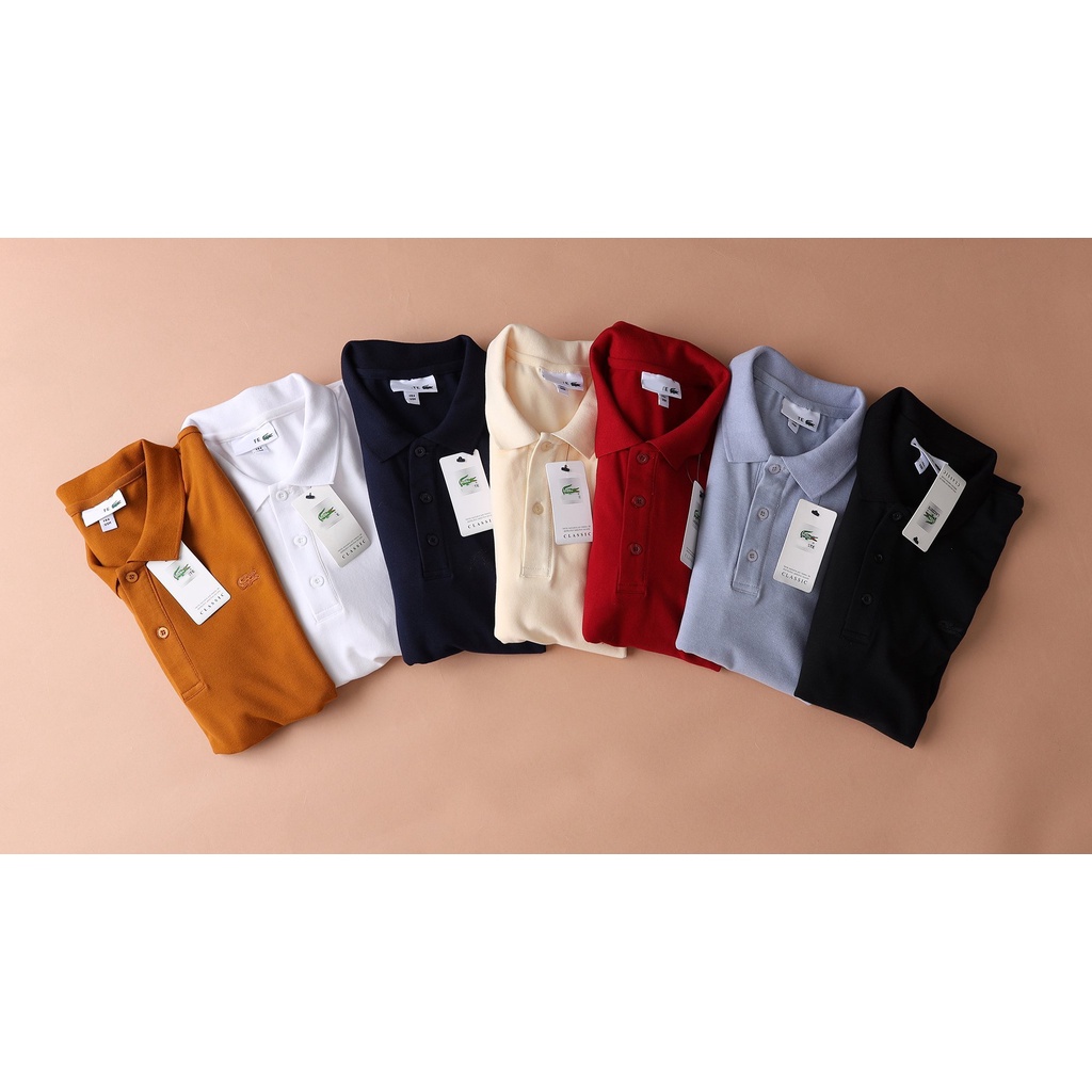 Áo thun tay ngắn Polo có cổ cá sấu Lacoste nam vải cotton co giãn slimfit