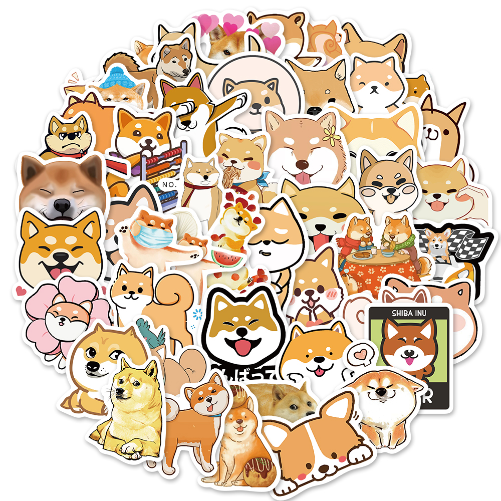 Bộ 50 Miếng Dán Bằng Nhựa PVC Chống Thấm Nước Hình Chú Chó Corgi Dễ Thương