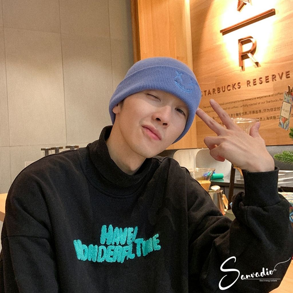 Mũ Len Nam Nữ mặt cười Unisex Nhiều Màu SANVADIO - Nón Len Beanie Phong Cách Hàn Quốc Cực Ngầu MU02
