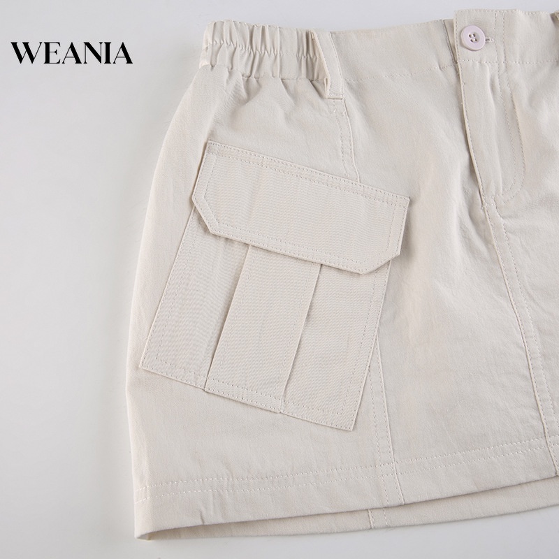 Chân Váy Midi Màu Trơn Phối Túi Thời Trang Đường Phố Cá Tính Cho Nữ