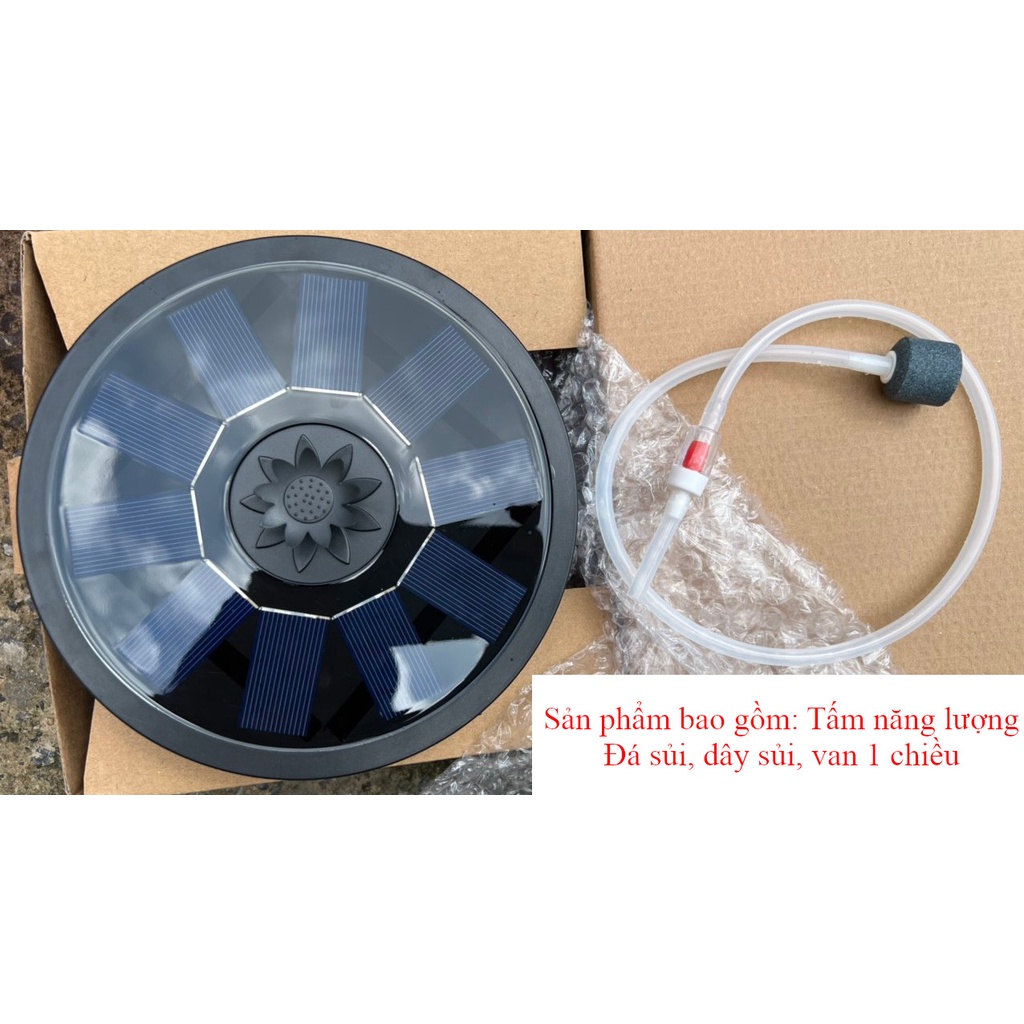 Máy sủi oxy dùng Năng Lượng Mặt Trời công suất1.5w dành cho hồ cá, hòn non bộ ngoài trời