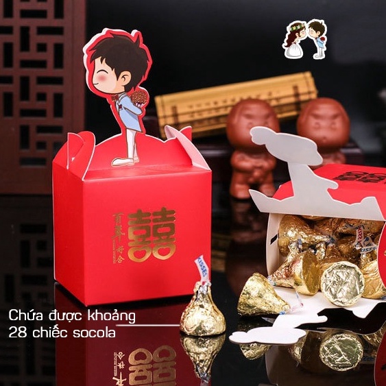Set 10 Hộp Giấy Đựng Bánh Kẹo Đám Cưới Hình Cô Dâu Chú Rể MARRYSTORE
