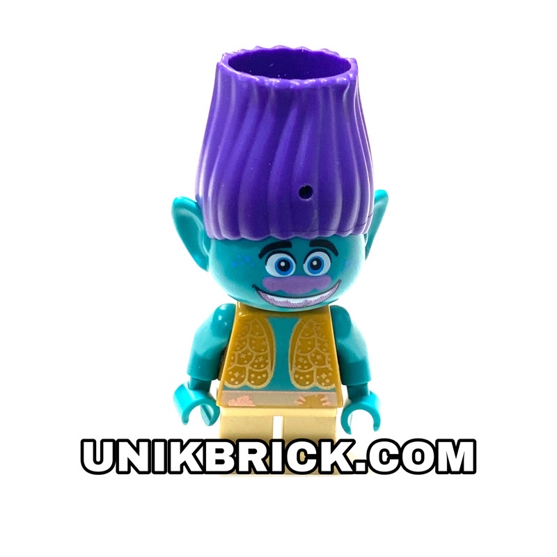 Lego UNIK BRICK Trolls World Tour Branch (Mẫu 2) Yêu tinh xanh áo khoác vàng chính hãng (như hình).