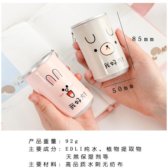 KHĂN GIẤY ƯỚT DẠNG LON NƯỚC GIẢI KHÁT