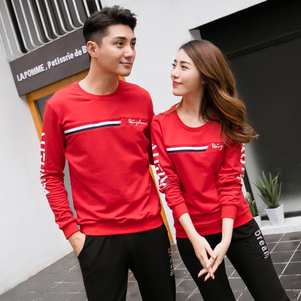 Áo thun đôi tay dài màu đỏ cá tính