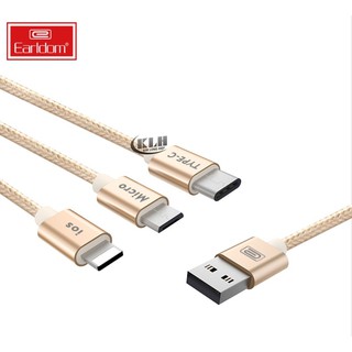 [3 in 1] Cáp sạc 3 đầu bọc dù chống đứt Earldom 028