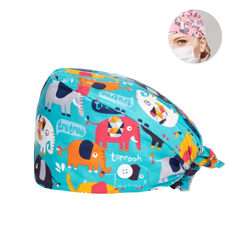 Mũ Phẫu Thuật Chất Liệu Cotton Nguyên Chất Họa Tiết Hoạt Hình Phối Dây Cột Có Nút Điều Chỉnh Tiện Lợi