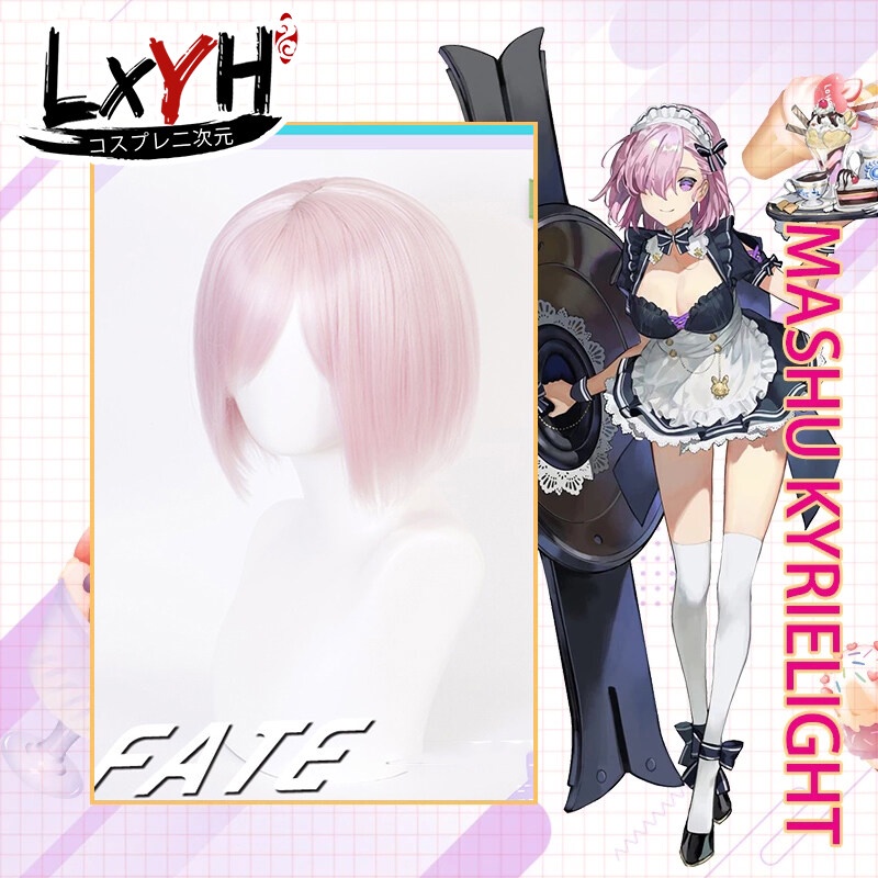 Fate Grand Order / FGO Mash / Matthew Kyrielite Cosplay Tóc ngắn màu hồng tím chịu nhiệt Cosplay trang phục tóc giả