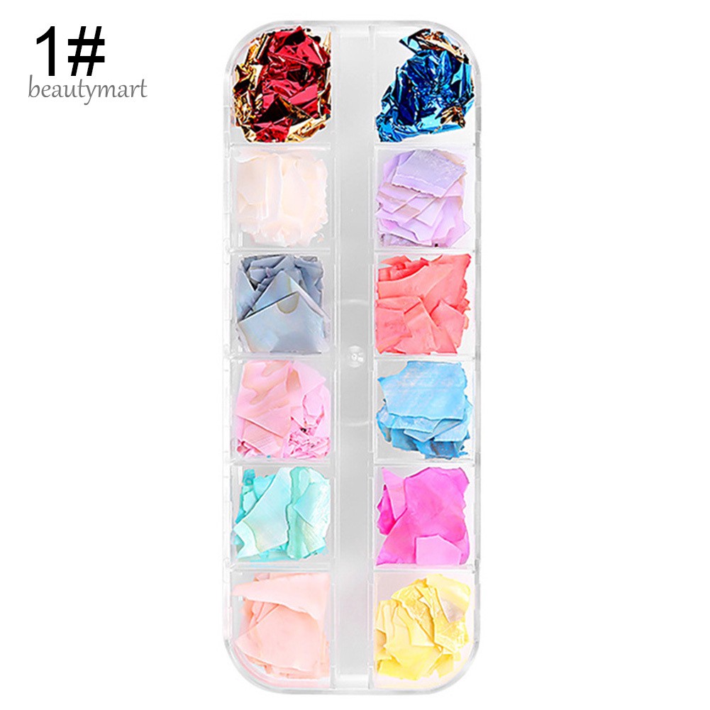 Hộp kim tuyến trang trí móng 12 màu sắc khác nhau