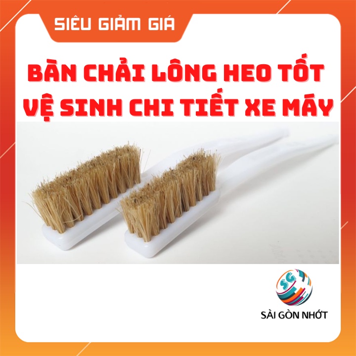 Bàn chải lông heo vệ sinh chi tiết xe máy loại tốt - 3 hàng lông vàng cán trắng