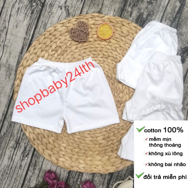 Quần ngắn thun cotton trắng cho bé  TINTIN  lai ngang size đại , quần bé mặc nhà