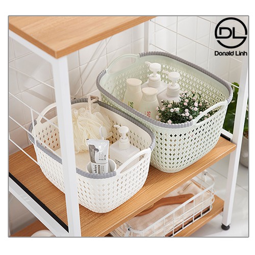 Giỏ nhựa đan mây có quai cầm cỡ nhỏ kích thước 10x22x16cm Việt Nhật 3377-1