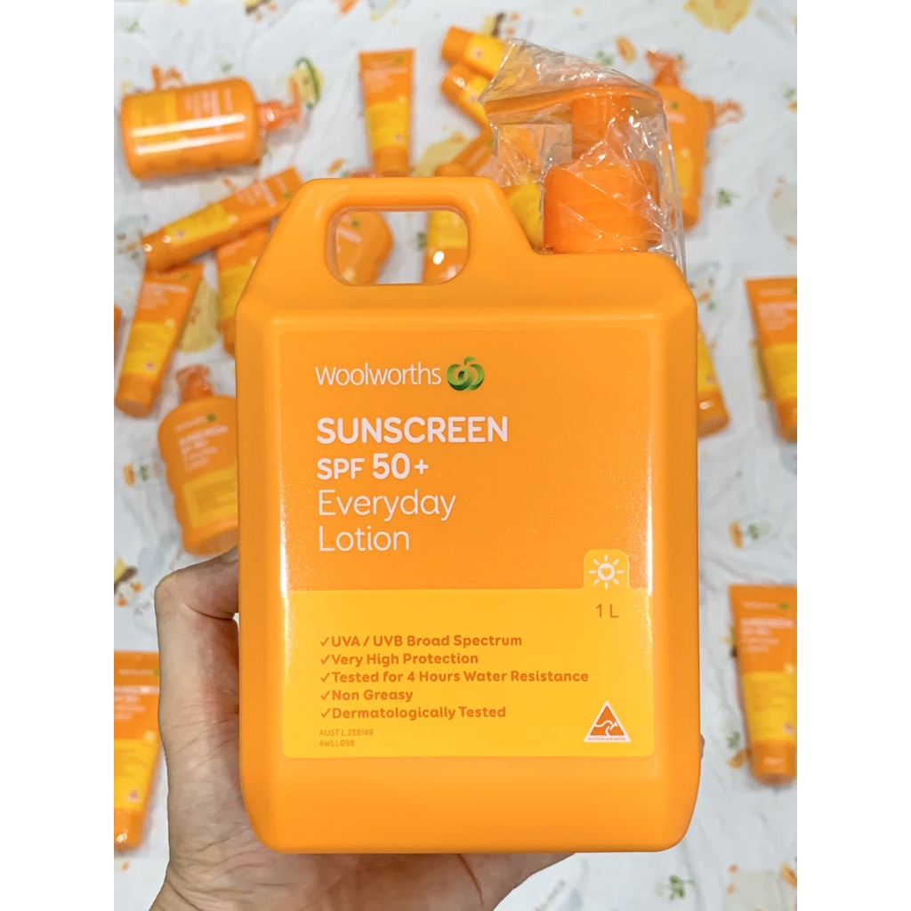 Kem chống nắng Woolworths everyday sunscreen spf 50+ 100ml - 500ml - 1l của Úc