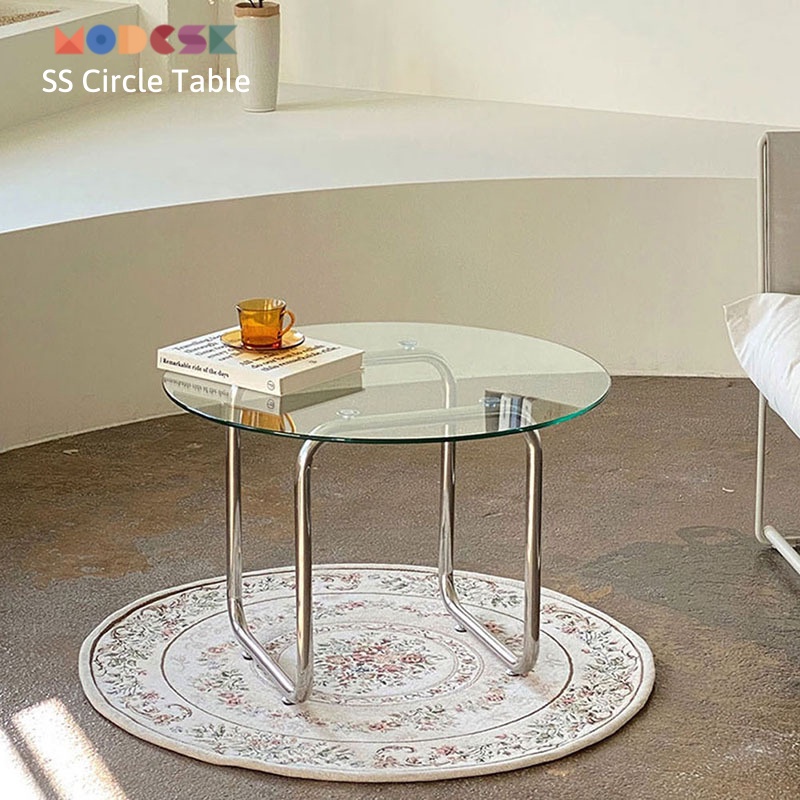 Bàn trà, sofa Modesk SS Circle Table inox 304 – Kính cường lực tối giản