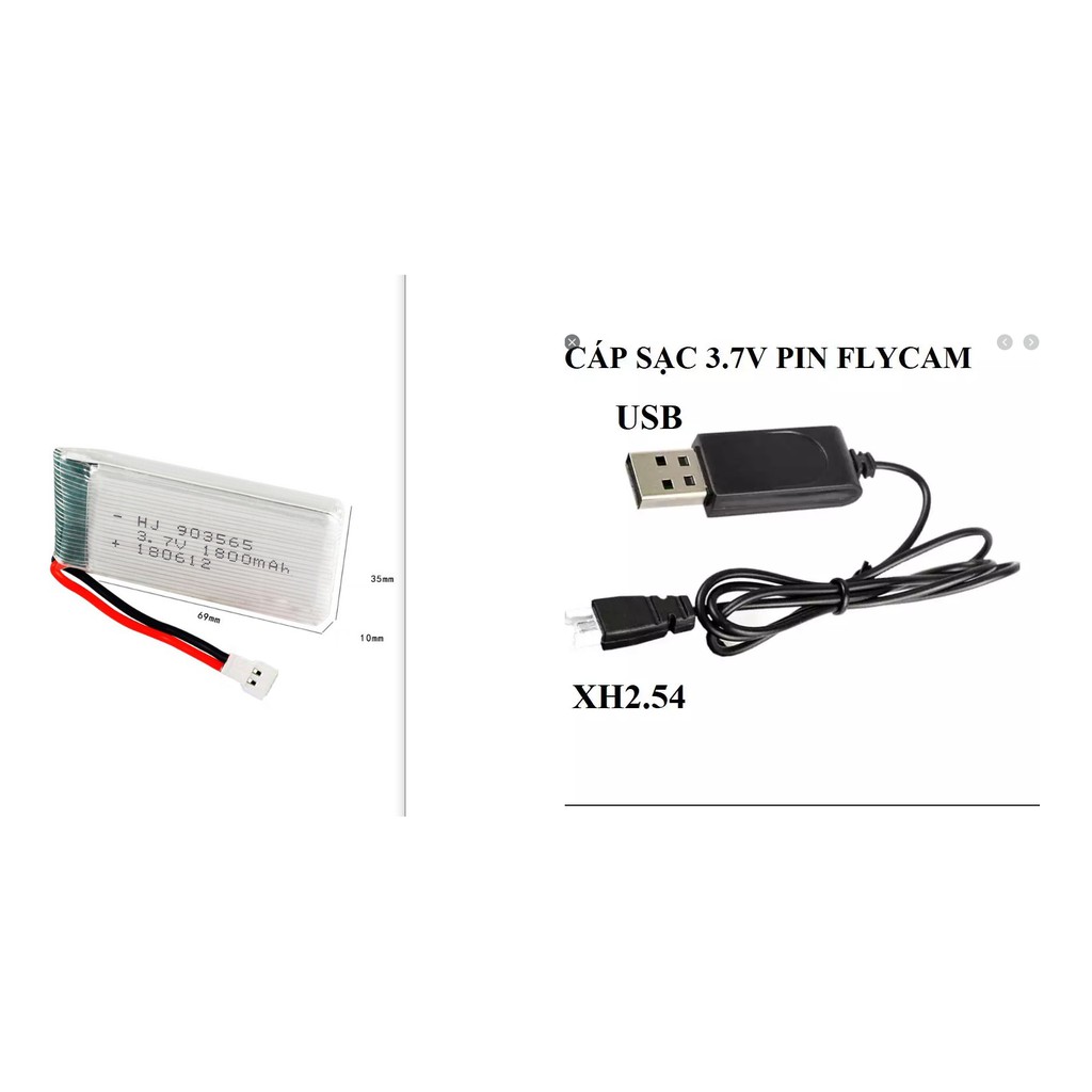 Pin kèm sạc usb 3.7v 1800mah Xh2.54 đồ chơi máy bay có mạch bảo vệ giá sỉ