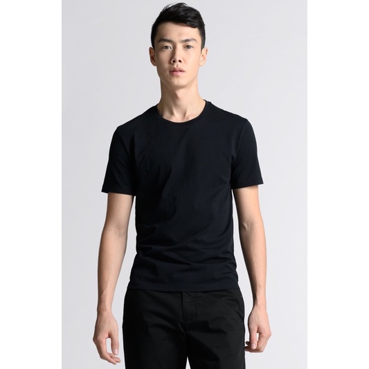 Áo thun màu trơn cổ tròn in chữ TSHIRT MATTE BLACK / COMBED 24s