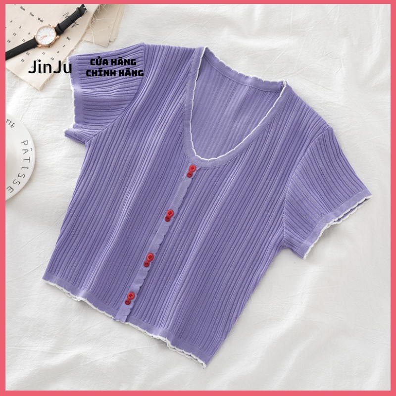 Áo croptop nữ, áo croptop kiểu dáng ôm hàn quốc tay ngắn chất len tăm co dãn one size-JinJu | BigBuy360 - bigbuy360.vn