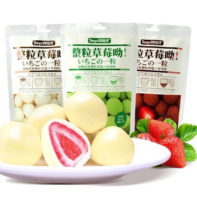 COMBO 3 VỊ SOCOLA BỌC DÂU TÂY / Socola Truyền Thống / Socola Matcha Trà Xanh / Socola Sữa - Kẹo Dẻo Trái Cây