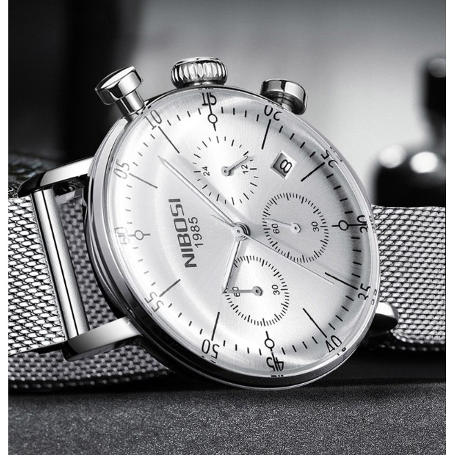 Đồng hô nam 6 kim dây lưới thép Nibosi 2331