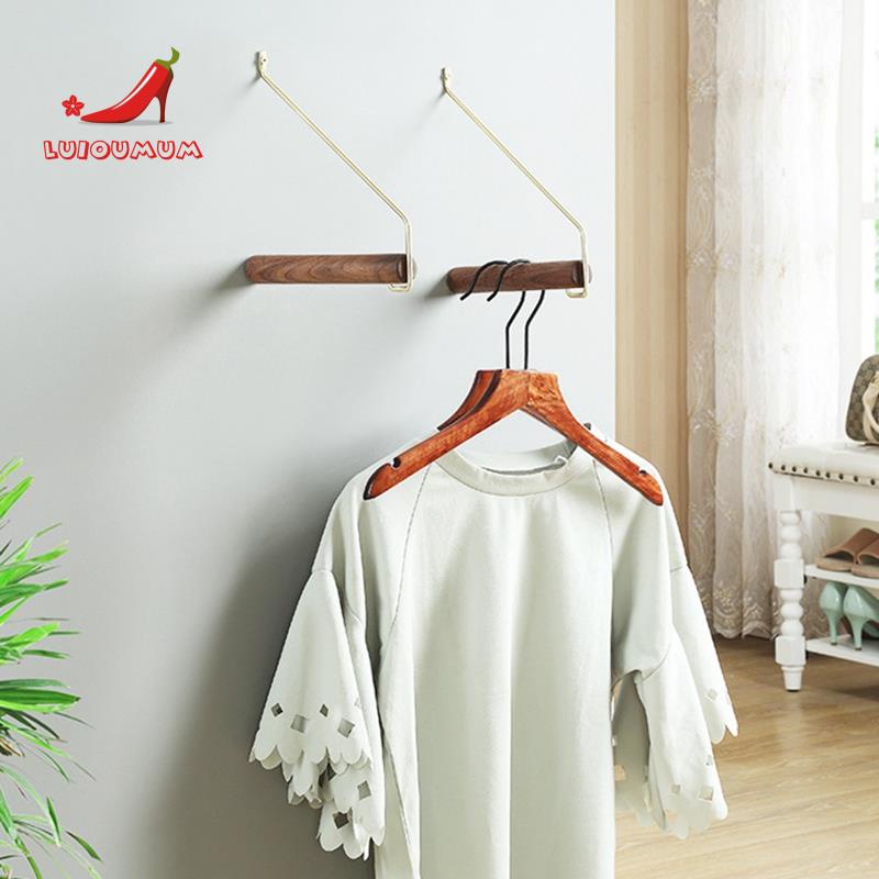 2 PCS Nordic Brass Cloth Hanger Rack Wall Hanging Hook Wood Hanging Organizers Bathroom Towel Rack Shop Home Decor