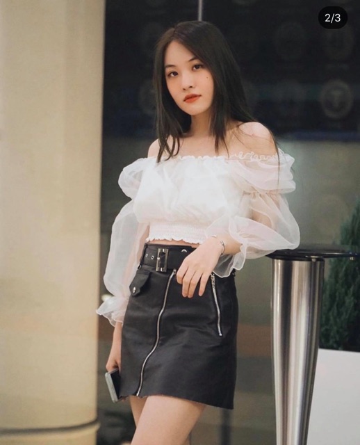 ÁO CROPTOP PHỐI TAY TƠ OGANZA