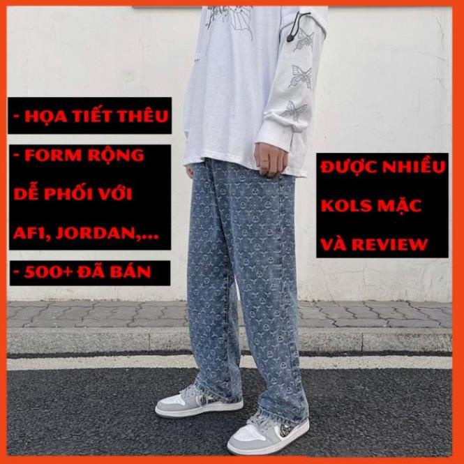 Quần Bò Jean Unisex Ống Rộng Suông Thụng Nam Nữ Oversize Streetwear Thời Trang Đường Phố hoạ tiết full vân hoa ! * -